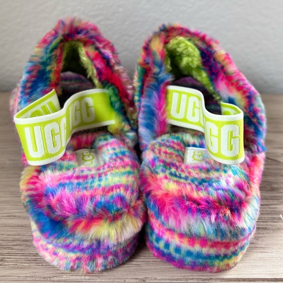 UGG Women's Multicolor Fluff Yeah Pixelate Slide Sandal. Size 7 - Picture 6 of 9